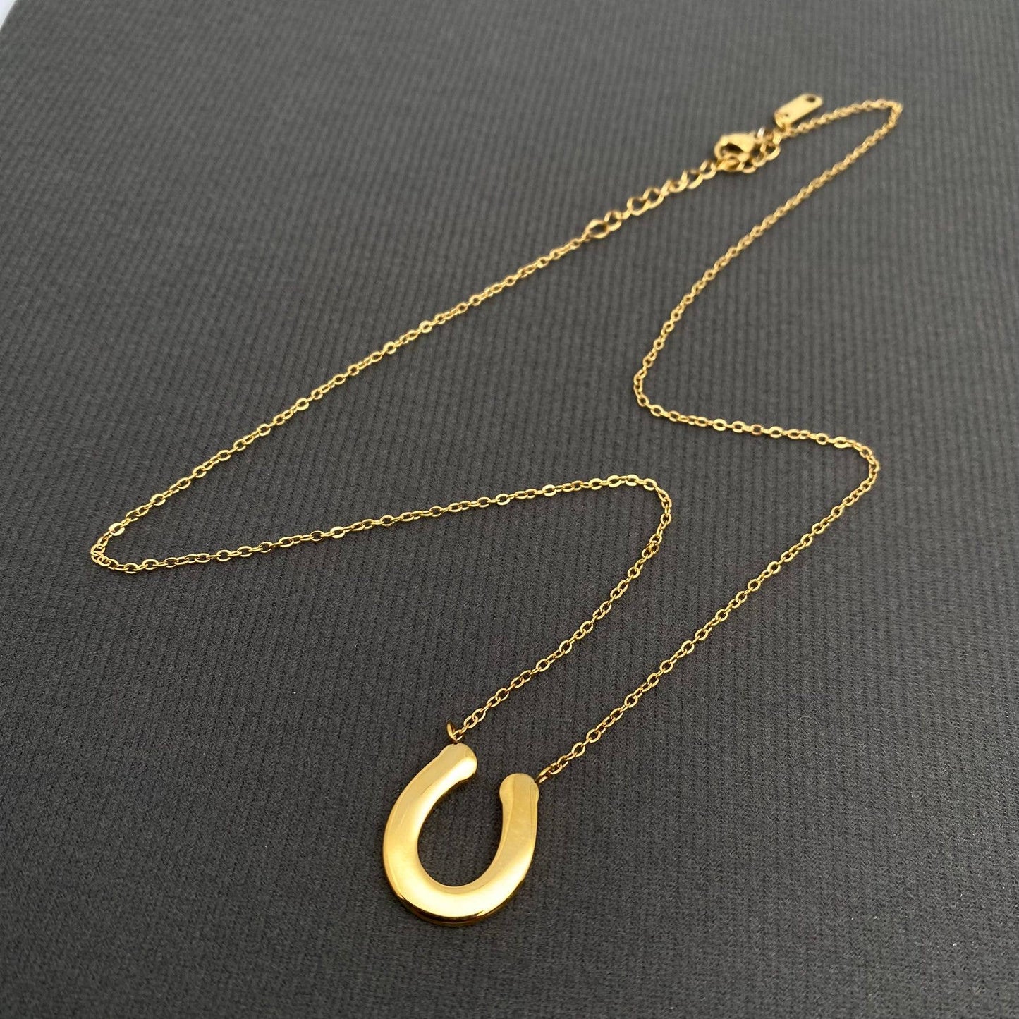 Zircon Inlaid Horseshoe 18K Gold Plated SS Necklace - FGS