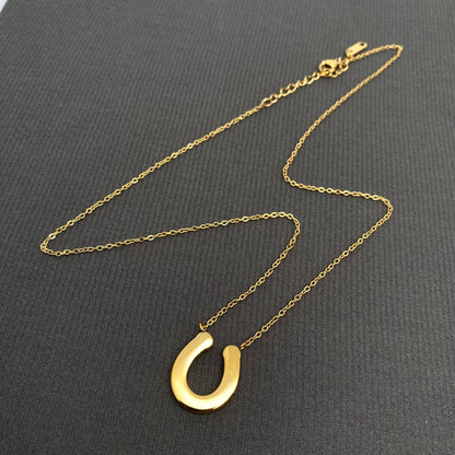 Zircon Inlaid Horseshoe 18K Gold Plated SS Necklace - FGS