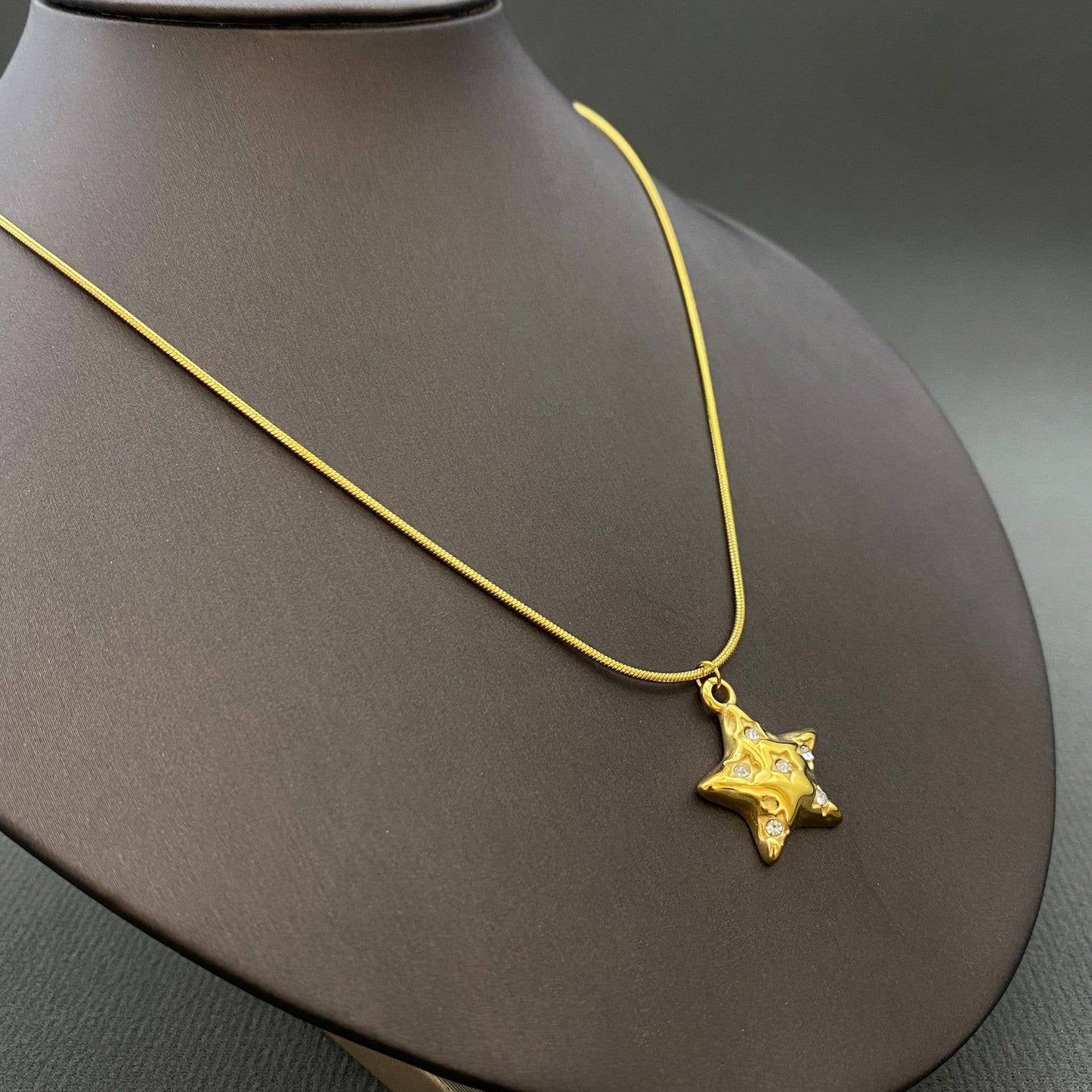 CZ Inlaid 18K Gold Plated S.Steel Star Charm Necklace - FGS/MS