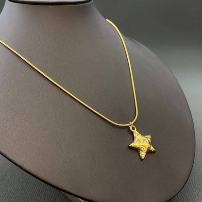CZ Inlaid 18K Gold Plated S.Steel Star Charm Necklace - FGS/MS