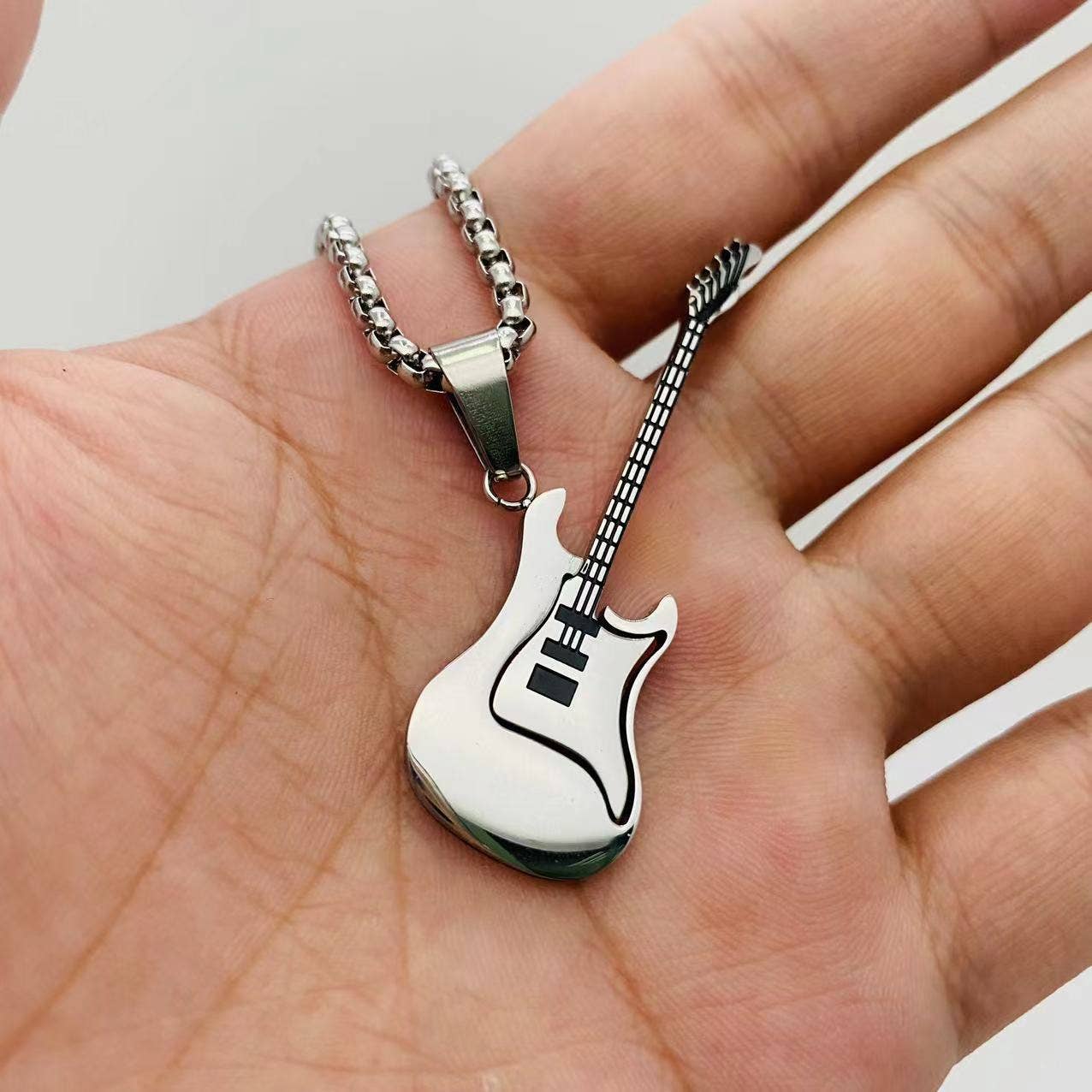 Street Guitar Charm Classic Stainless Steel Necklace -MJ/MNP