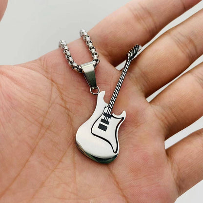 Street Guitar Charm Classic Stainless Steel Necklace -MJ/MNP
