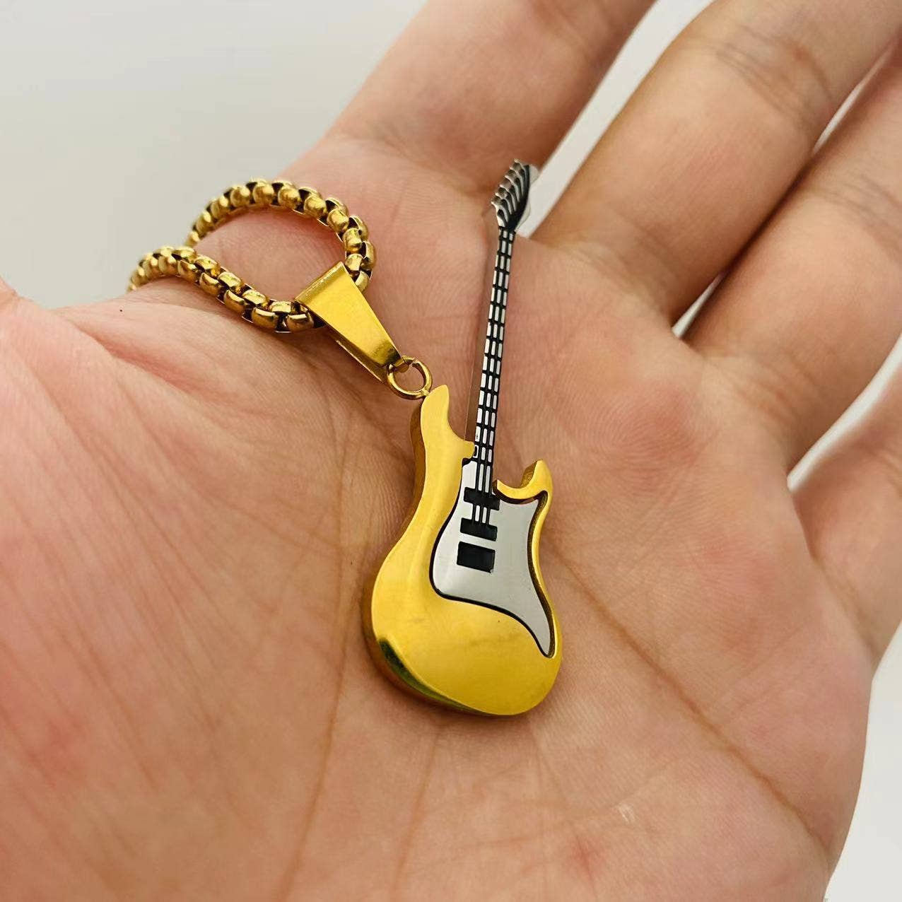Street Guitar Charm Classic Stainless Steel Necklace -MJ/MNP