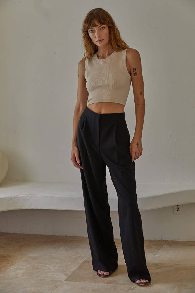 S1106N | Knit Seamless Ribbed Round Neck Sleeveless Top
