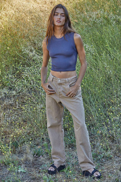 S1106N | Knit Seamless Ribbed Round Neck Sleeveless Top
