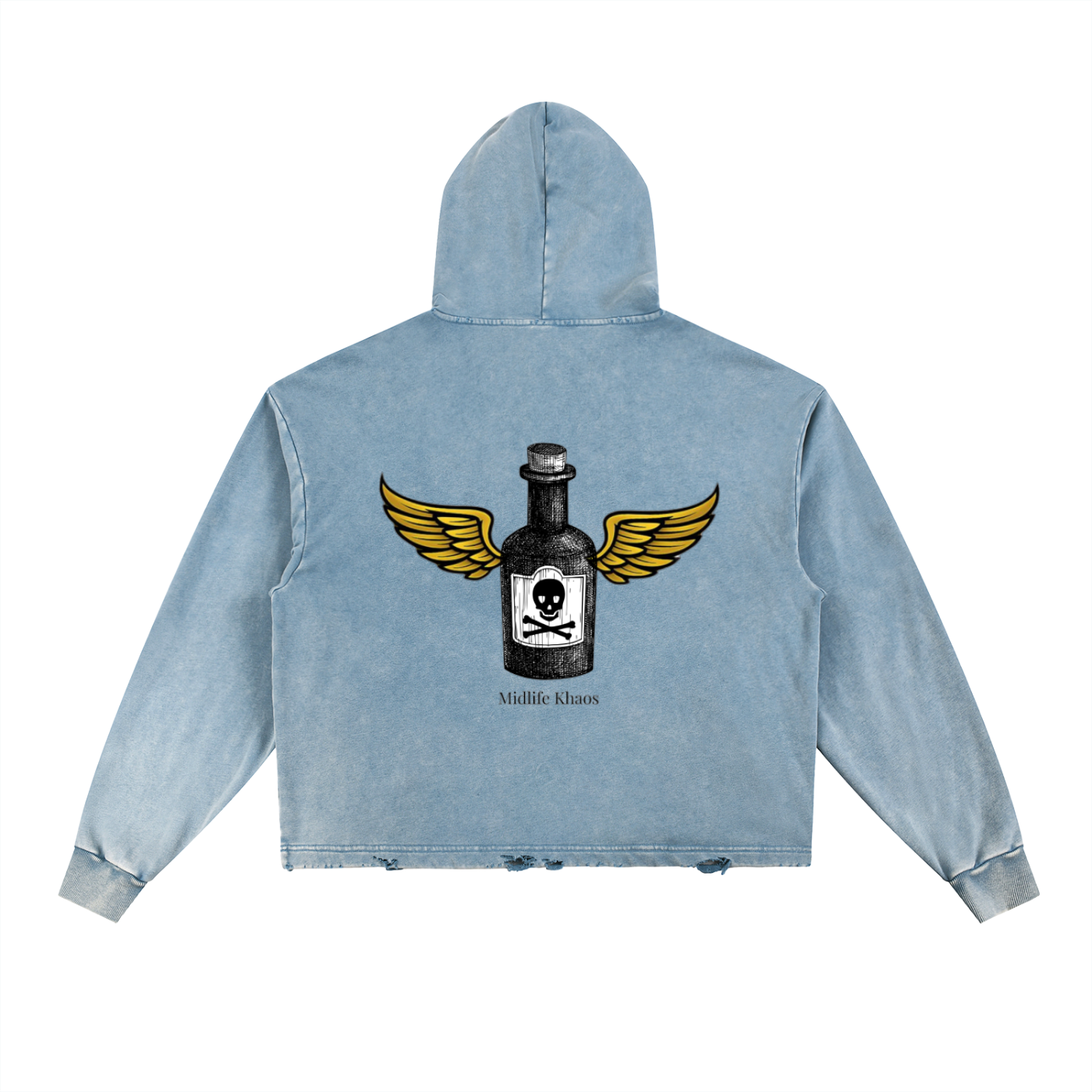 Vintage Washed Frayed-Hem Hoodie Poison