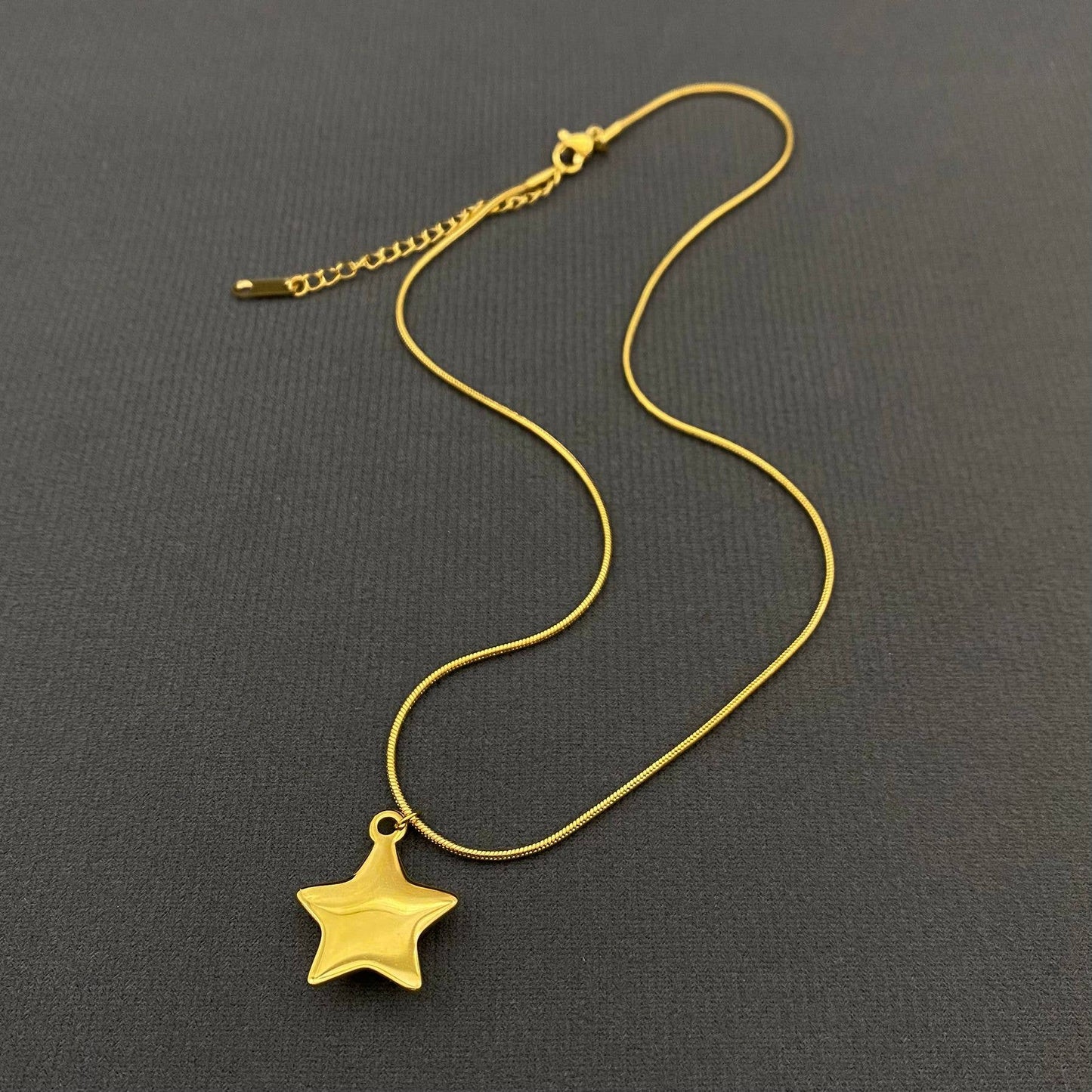 CZ Inlaid 18K Gold Plated S.Steel Star Charm Necklace - FGS/MS