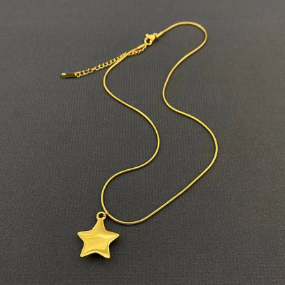 CZ Inlaid 18K Gold Plated S.Steel Star Charm Necklace - FGS/MS