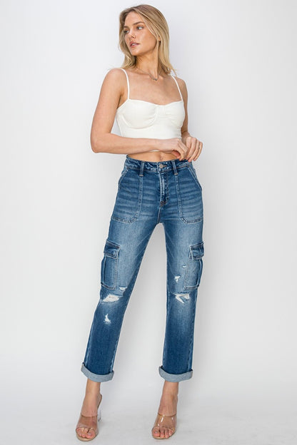 RISEN High Rise Cargo Jeans