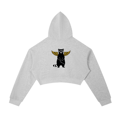 Essential Cropped Zip-Up Hoodie Raccoon