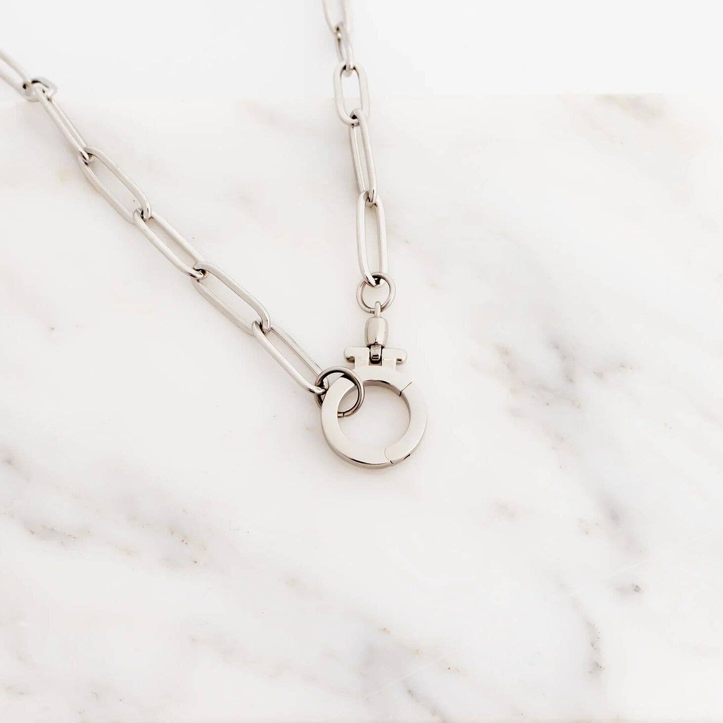 18K Gold PVD Stainless Steel Circle Carabiner Necklace