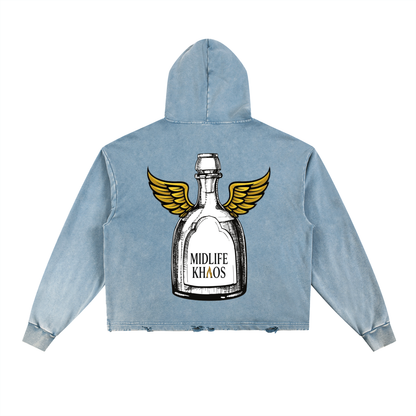 Vintage Washed Frayed-Hem Hoodie Bottle