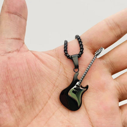 Street Guitar Charm Classic Stainless Steel Necklace -MJ/MNP
