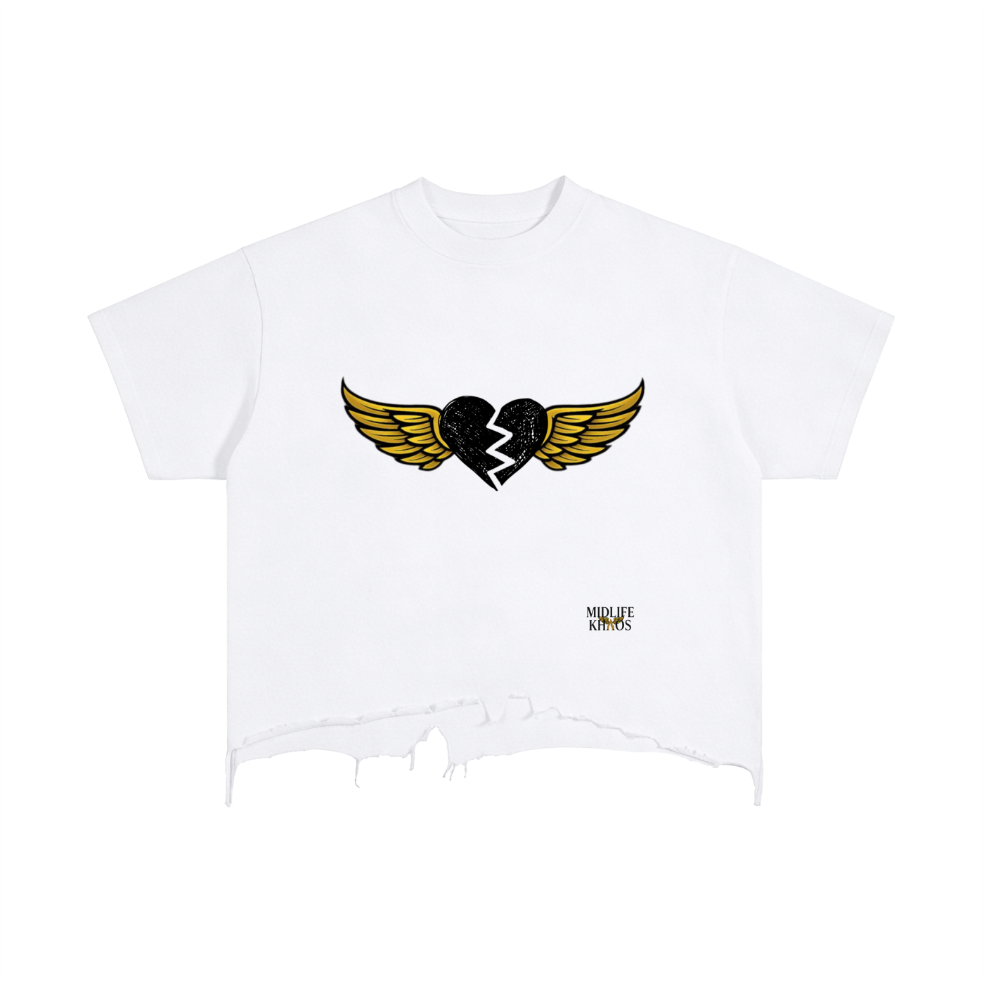 Vintage Wash Boxy Distressed Hem T-Shirt Broken Heart