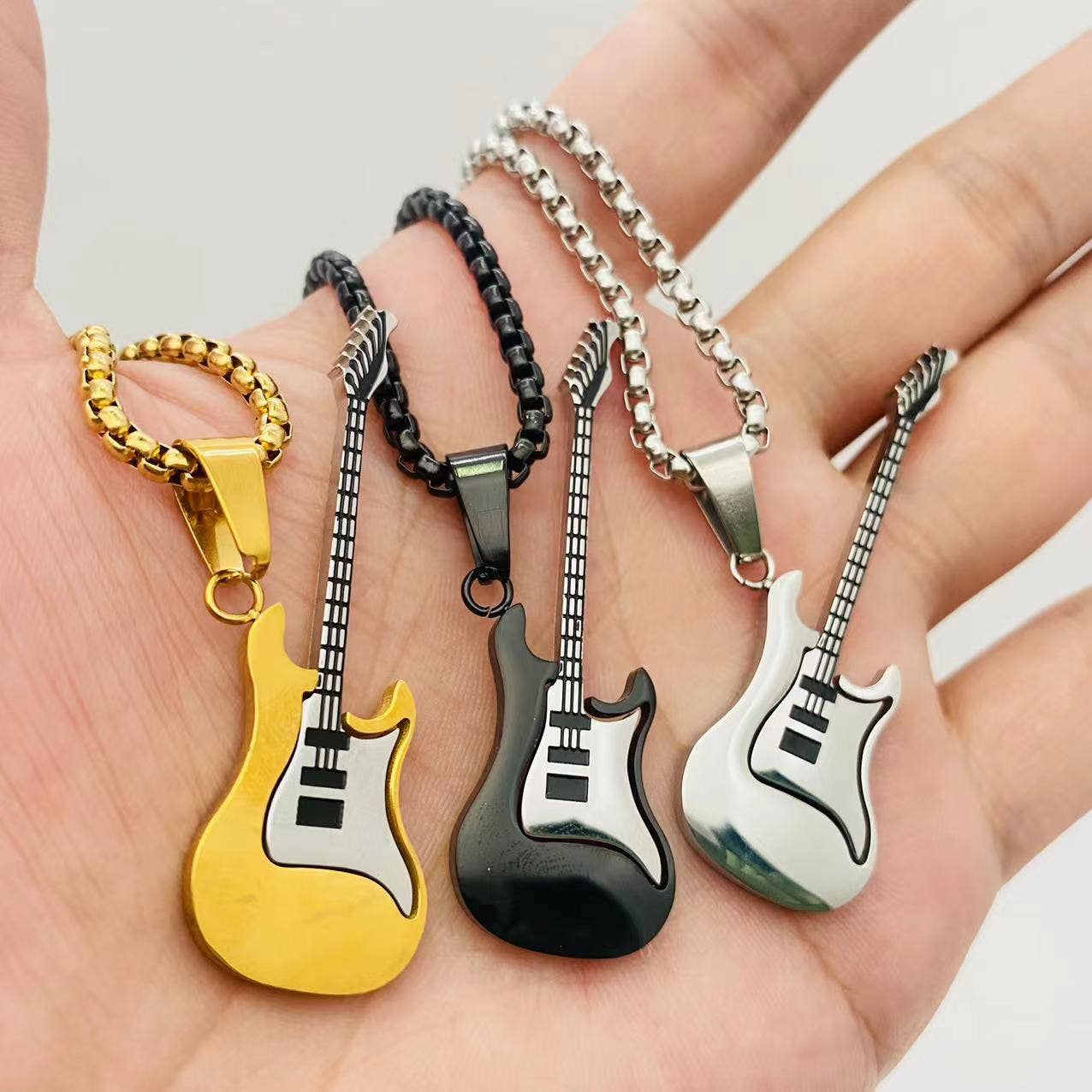 Street Guitar Charm Classic Stainless Steel Necklace -MJ/MNP