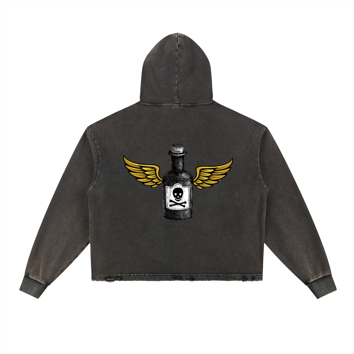 Vintage Washed Frayed-Hem Hoodie Poison