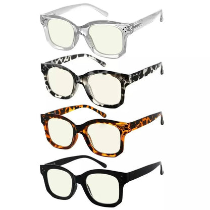 4 Pack Thicker Frame Square Blue Light Filter Readers UVR2002
