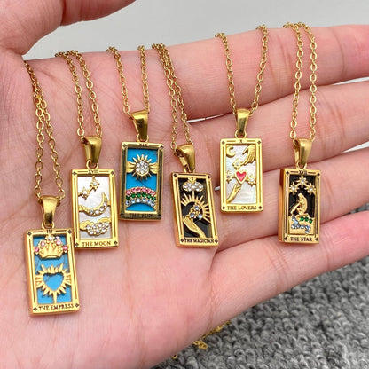 Star Moon Tarot 18K Gold Plated Steel Necklace - FGS/MS