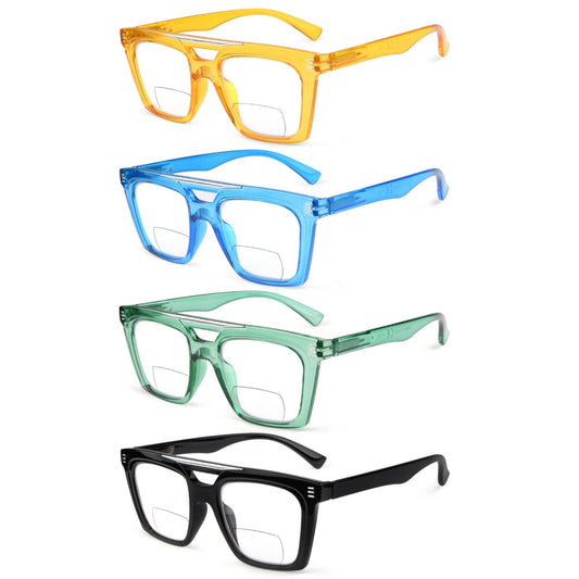 4 Pack Chic Square Bifocal Reading Glasses