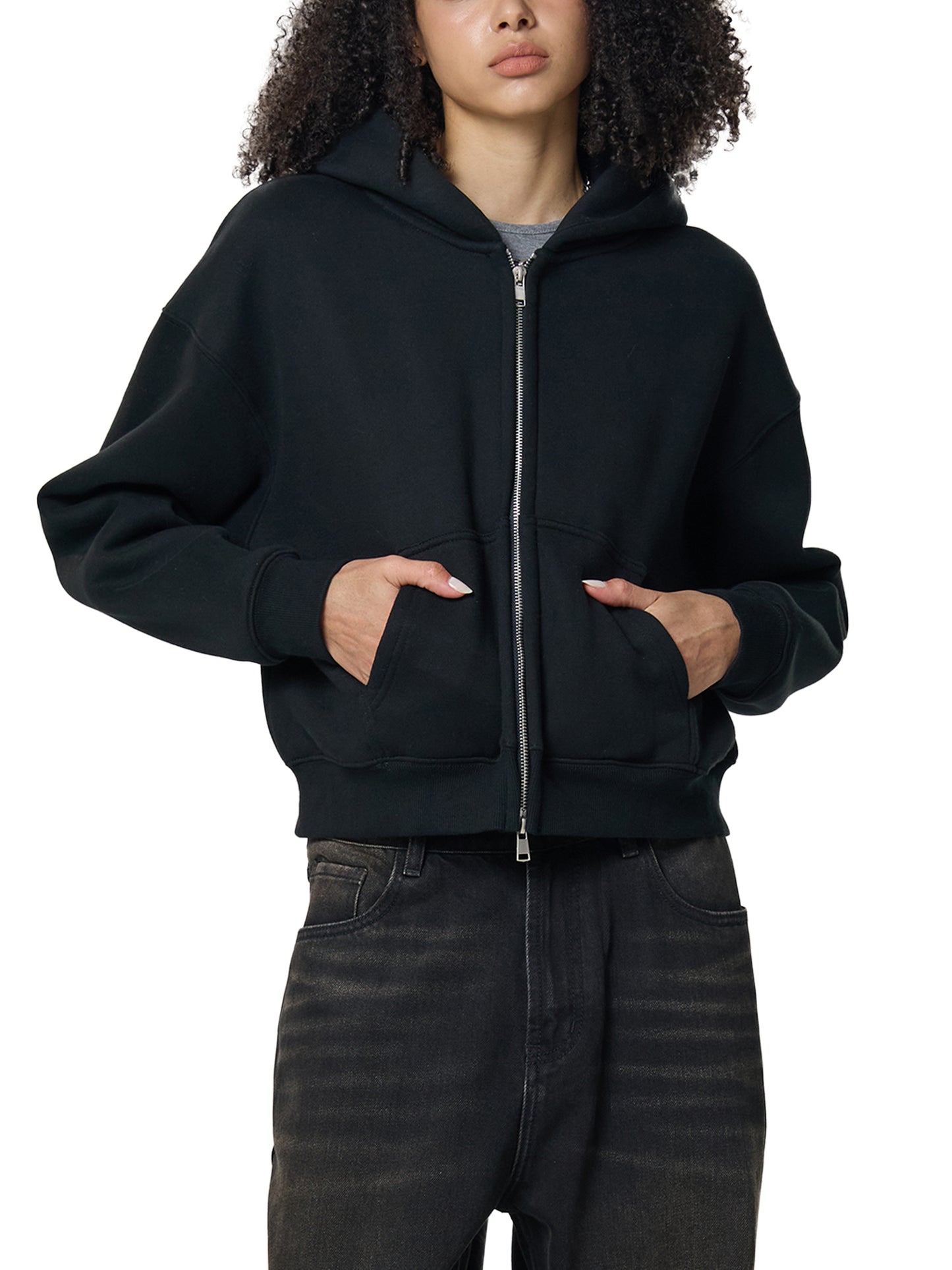 Fleeced Zip-Up Cropped Hoodie F*ck Around