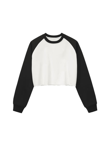 Raw-Hem Color-Block Raglan Crop Sweatshirt Opossum
