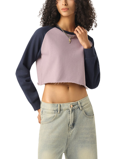 Raw-Hem Color-Block Raglan Crop Sweatshirt Opossum