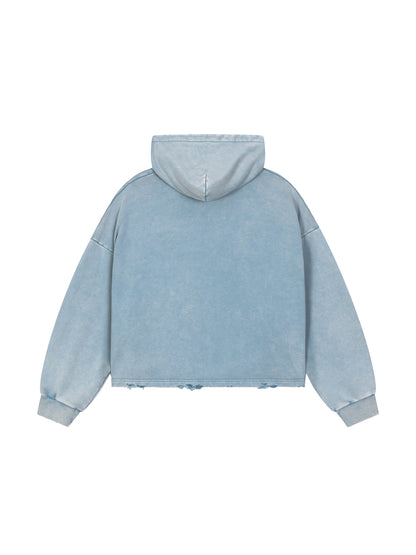 Vintage Washed Frayed-Hem Hoodie Poison